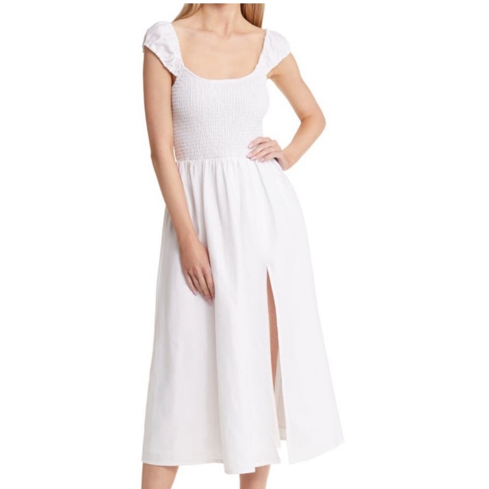 NEW! Reformation Tavi Linen Dress Short Sleeve WHITE SIZE XS.  0800